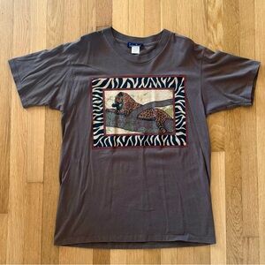 Vintage Foster Classics T Shirt Made In USA Leopard Zebra Print Brown Large 1995